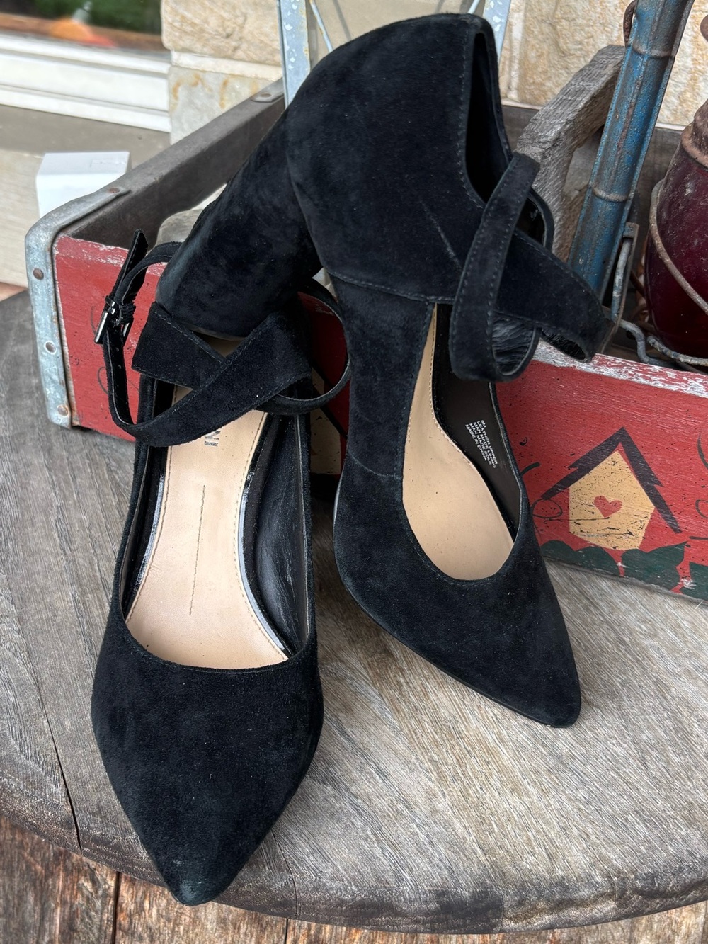 Gianni Bini Black Suede Pointed-Toe Ankle Strap Pumps